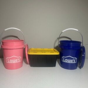 1 - Mini PINK + 1 - Mini BLUE Lowes Bucket With Lid - 1 Mini Tote